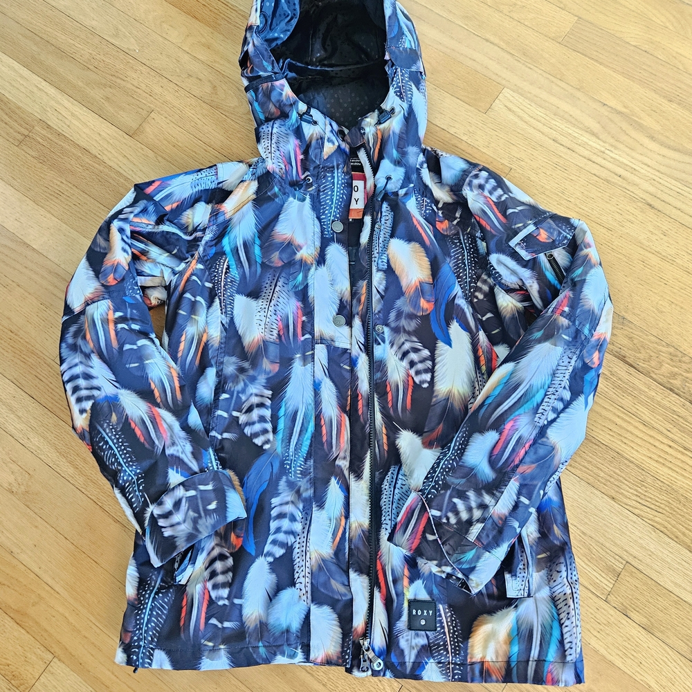 Colorful Feather Print Hooded Jacket